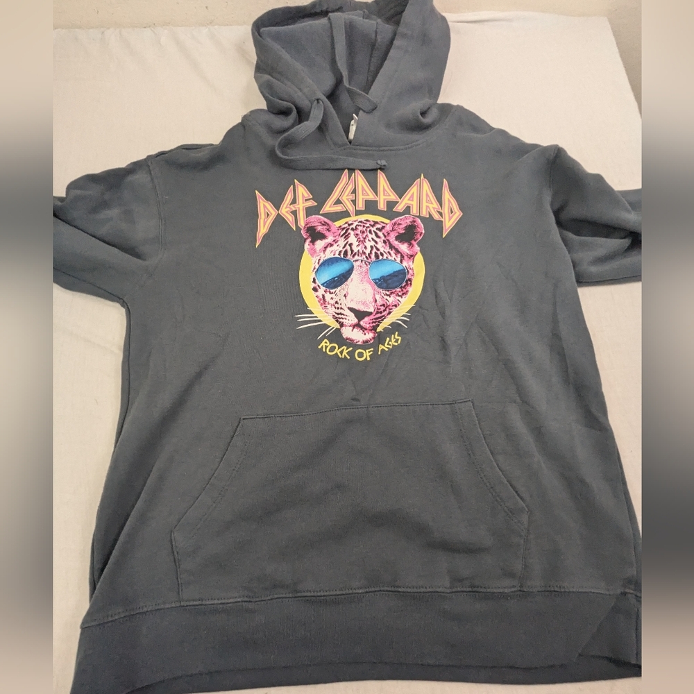Def Leopard Grey Hoodie Cat Wearing Sunglasses Rock If Ages Medium